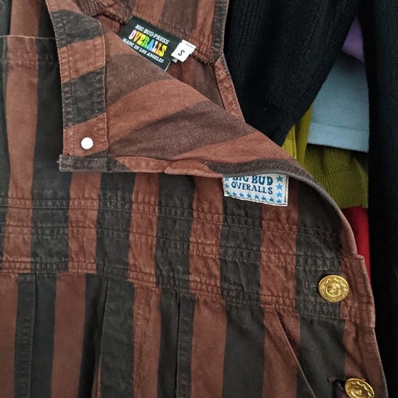 ALREADY SOLD DO NOT BUY Big Bud Press Striped Overalls Brown Stripe, size Small - Picture 3 of 5